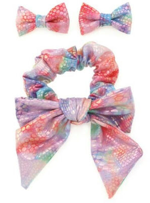 Colorful Bowknot Scrunchie with Matching Bowknot Hair Clip