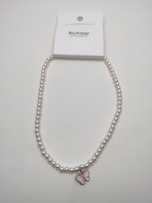Unisex Silver Pure and Fresh Pearl Necklace with Butterfly Pendant