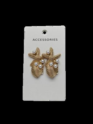 Fashionable Vacation Beach Style Marine Life Series Metal Marine Style Starfish Shell Inlaid Pearl Female Alloy Stud Earrings
