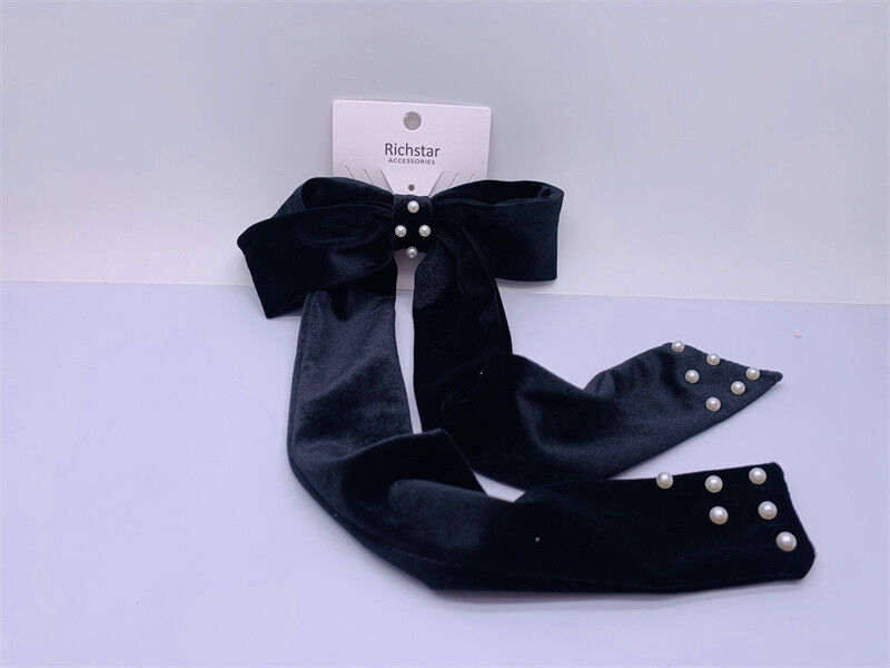 Women Kids Black Velvet Hair Bow Ribbon Multiscene For Wedding