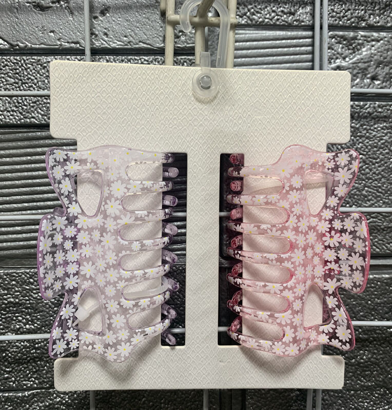 Portable Woman Transparent Hair Claws , Flower Print Plastic Jaw Clips